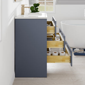 Curio 24 in. Dark Blue Single Sink Bath Vanity with Carrara Quartz Top and Undermount Porcelain Sink