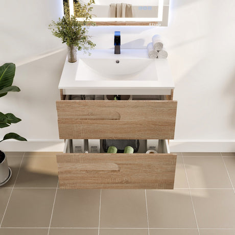 Joy 32 in. Maple Wall Mount Single Sink Bath Vanity with Porcelain Top and Integrated Sink