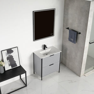 Zurich 30" Vanity – Glossy White & Metal Grey with Soft-Close Drawers & Ample Storage