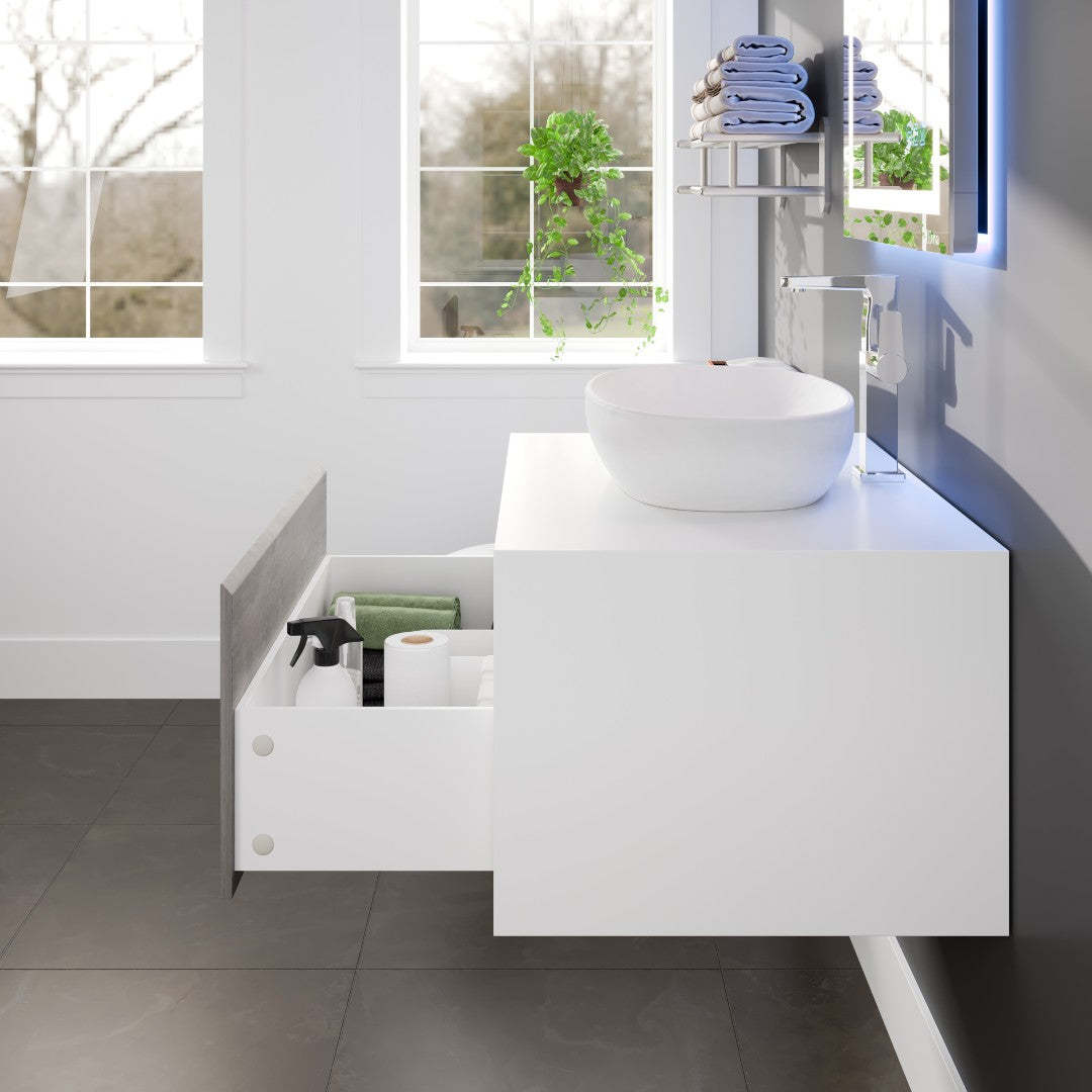 Santa Monica 30 in. Gray Wall Mount Single Sink Bath Vanity with Acrylic Top and Vessel Solid Surface Sink