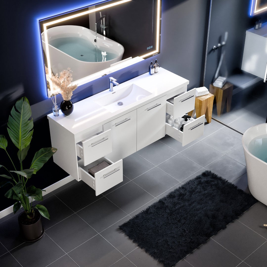 Axel 59 in. White Wall Mount Single Sink Bath Vanity with Acrylic Top and Integrated Sink