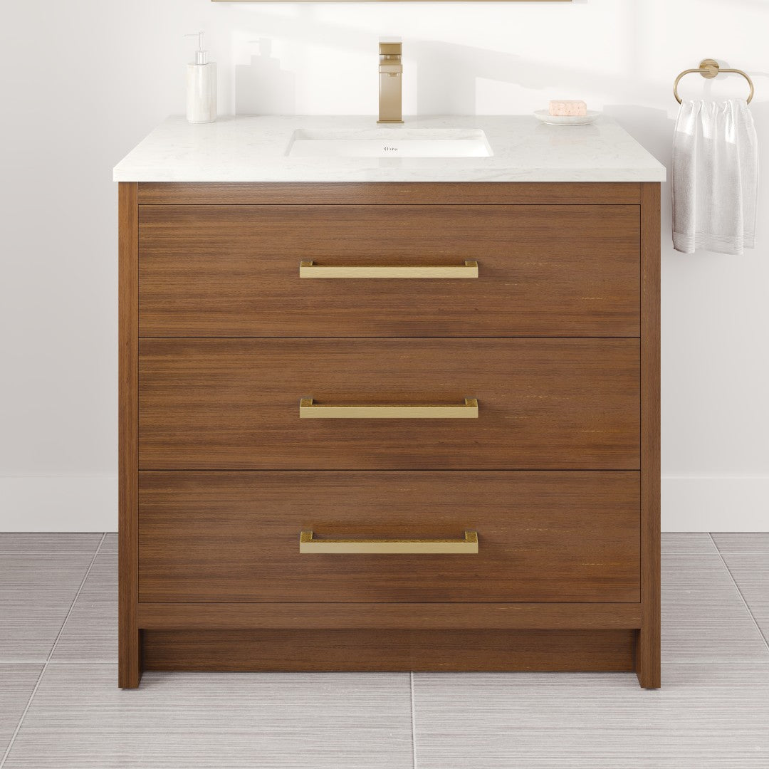 Curio 36 in. Walnut Single Sink Bath Vanity with Carrara Quartz Top and Undermount Porcelain Sink