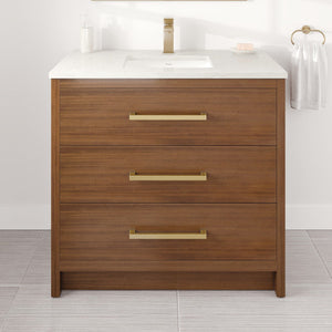 Curio 36 in. Walnut Single Sink Bath Vanity with Carrara Quartz Top and Undermount Porcelain Sink