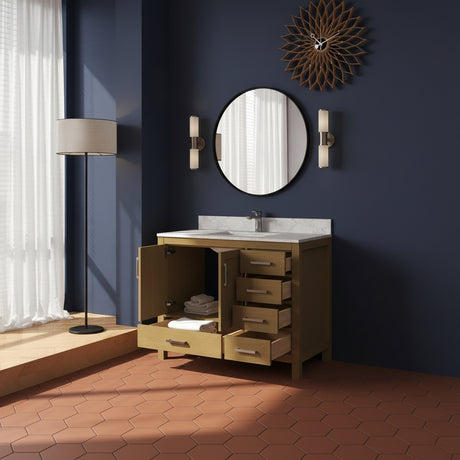 New England Home Goods Newport 42" Single Sink Vanity in White - Engineered Wood; Stone Top