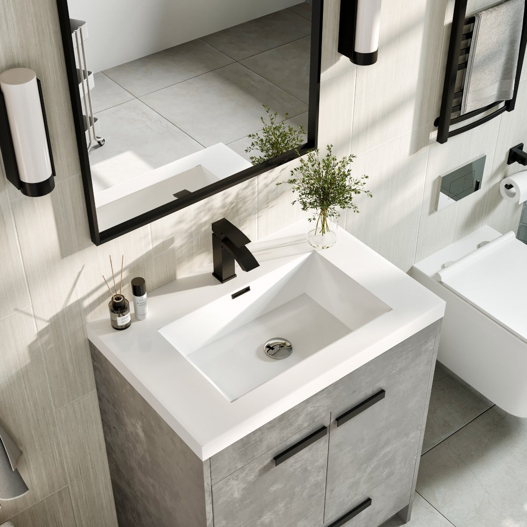 Lugano 30 in. Concrete Gray Single Sink Bath Vanity with Acrylic Top and Integrated Sink