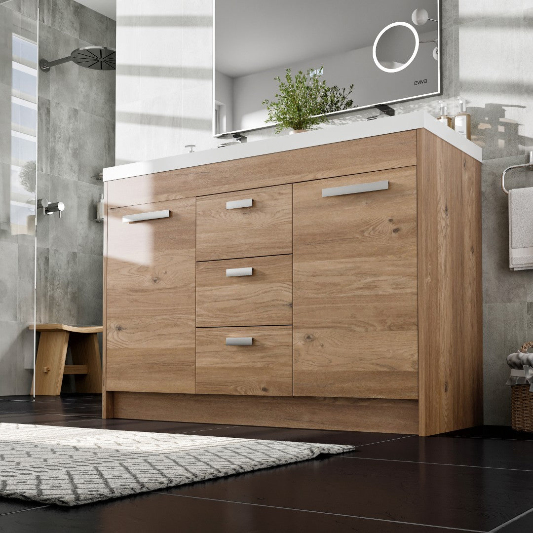 Lugano 48 in. Natural Oak Double Sink  Bath Vanity with Acrylic Top and Integrated Sinks