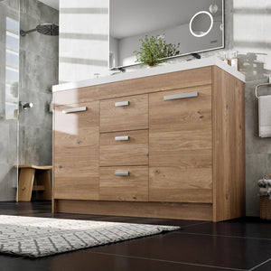 Lugano 48 in. Natural Oak Double Sink  Bath Vanity with Acrylic Top and Integrated Sinks