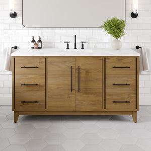 Graham 60 in. Oak Single Sink Bath Vanity with Arabescato Engineered Stone Top and Undermount Porcelain Sink
