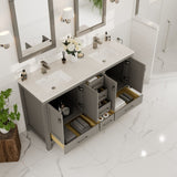 London 60 in. Gray Double Sink  Bath Vanity with Carrara Quartz Top and Undermount Porcelain Sinks