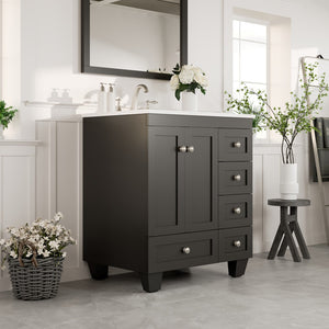 Acclaim 28 in. Espresso Single Sink Bath Vanity with Carrara Quartz Top and Undermount Porcelain Sink
