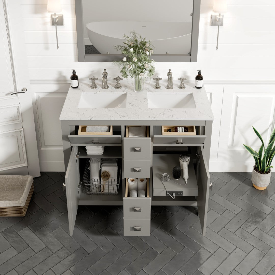 Artemis 44 in. Gray Double Sink  Bath Vanity with Engineered Top and Undermount Porcelain Sinks