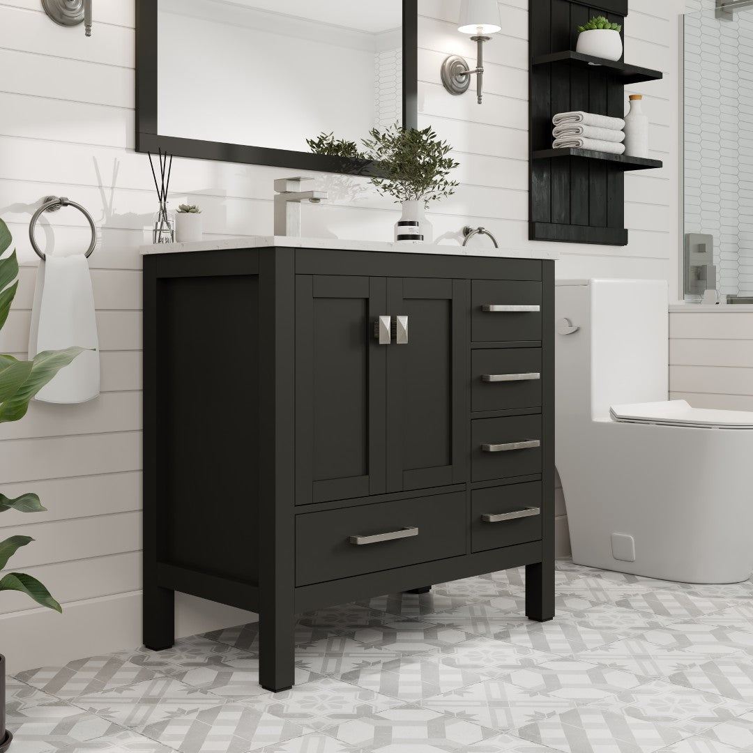 London 36 in. Espresso Single Sink Bath Vanity with Carrara Quartz Top and Undermount Porcelain Sink