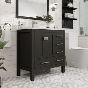 London 36 in. Espresso Single Sink Bath Vanity with Carrara Quartz Top and Undermount Porcelain Sink