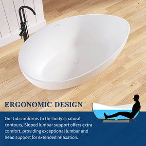 New England Home Goods K 63" Freestanding Tub in White - Stone Resin Solid Surface