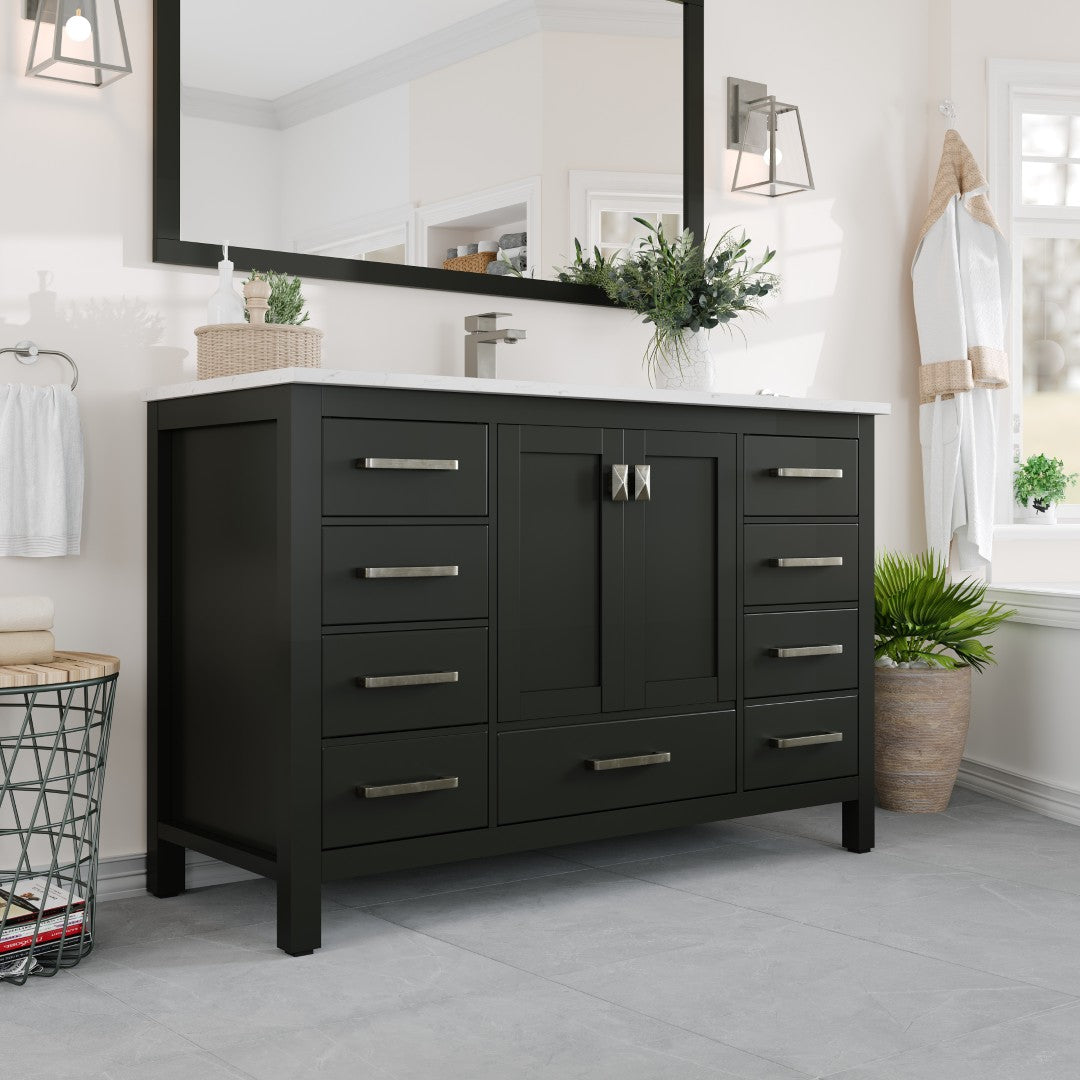 London 48 in. Espresso Single Sink Bath Vanity with Carrara Quartz Top and Undermount Porcelain Sink