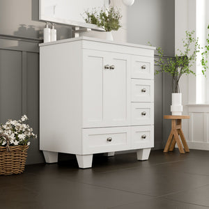 Happy 30 in. White Single Sink Bath Vanity with Carrara Quartz Top and Undermount Porcelain Sink