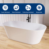 New England Home Goods 67" Wide-Rim Oval Freestanding Bathtub – Minimalist Solid Surface Soaking Tub