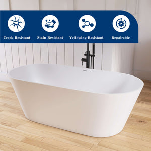 New England Home Goods Cancun 67" Freestanding Tub in White - Stone Resin Solid Surface