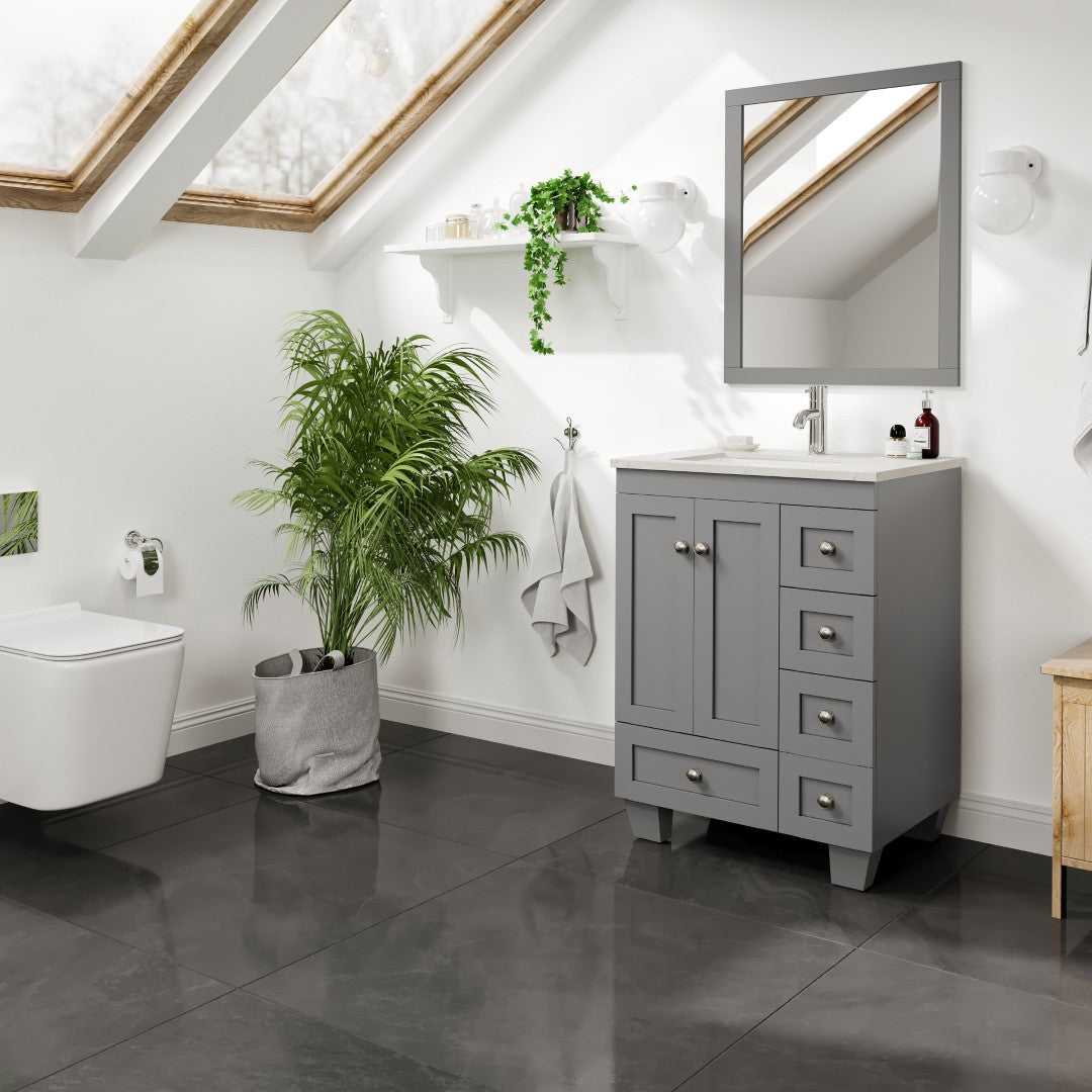 Happy 24 in. Gray Single Sink Bath Vanity with Carrara Quartz Top and Undermount Porcelain Sink