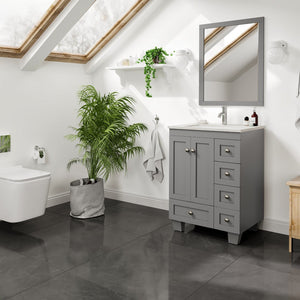 Happy 24 in. Gray Single Sink Bath Vanity with Carrara Quartz Top and Undermount Porcelain Sink