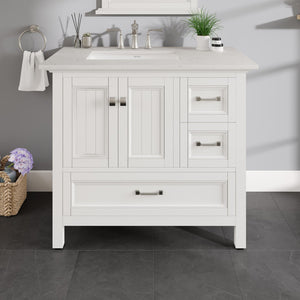 Britney 36 in. White Single Sink Bath Vanity with Carrara Quartz Top and Undermount Porcelain Sink