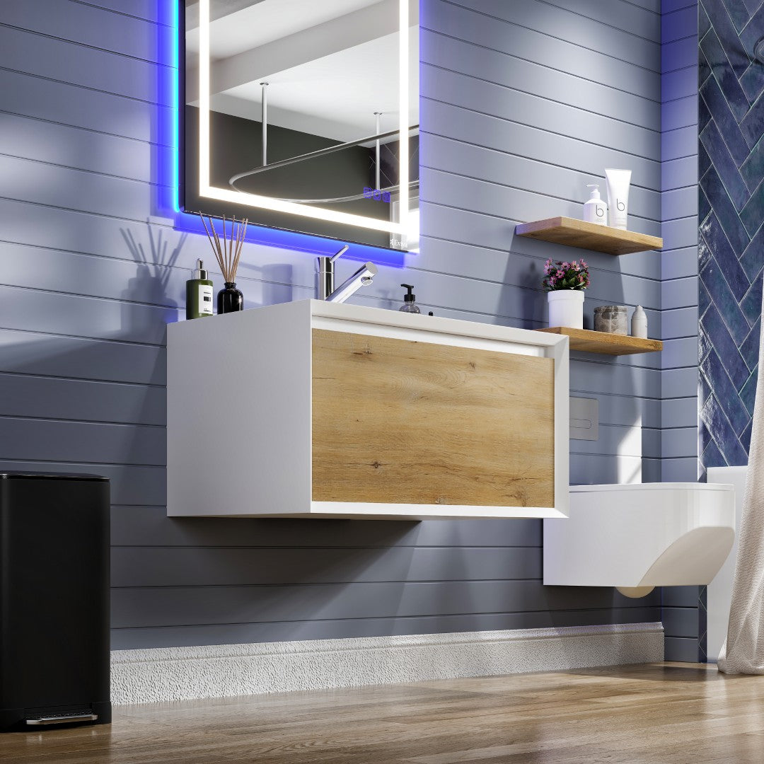Venice 36 in. Oak Wall Mount Single Sink Bath Vanity with Acrylic Top and Integrated Sink