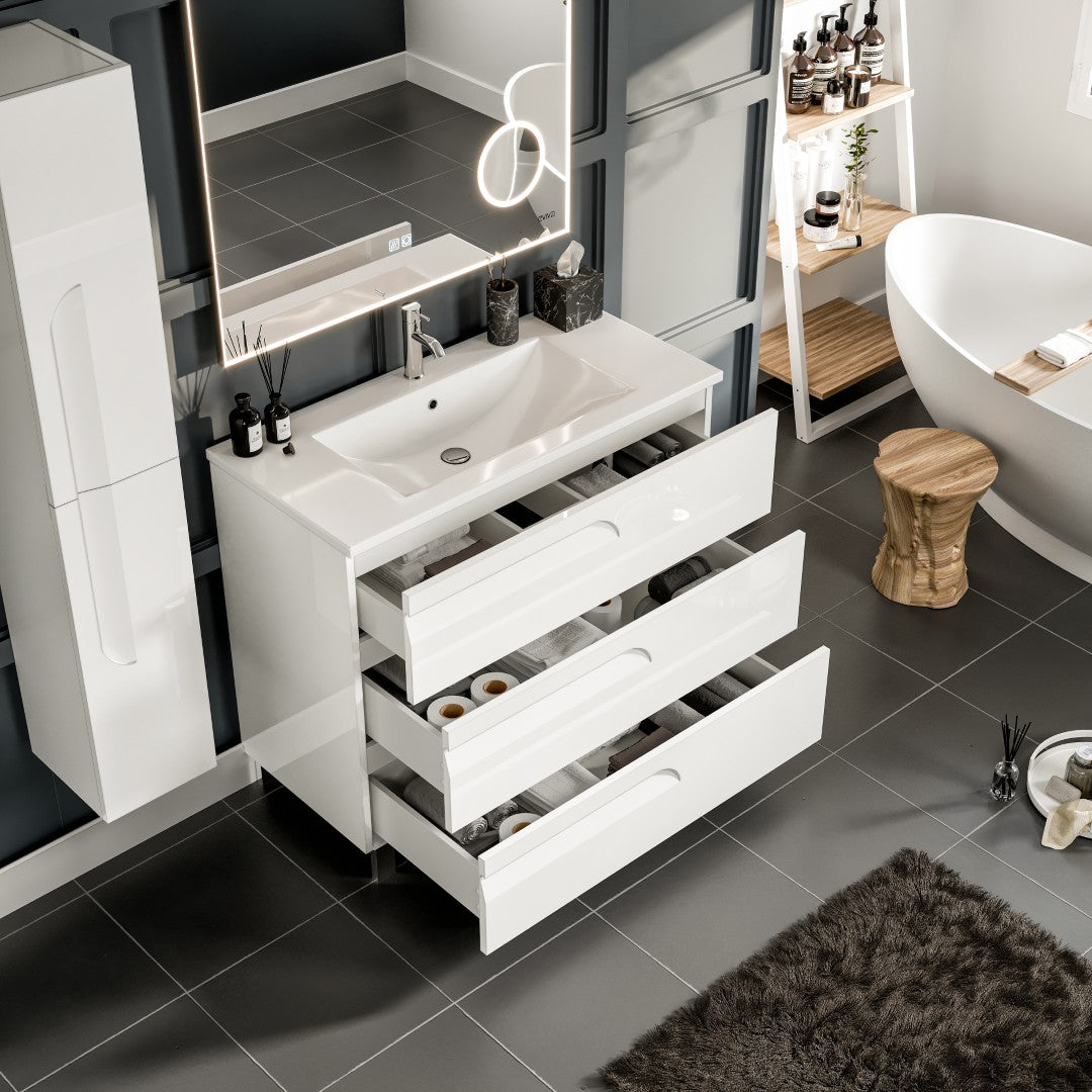 Joy 40 in. White Single Sink Bath Vanity with Porcelain Top and Integrated Sink