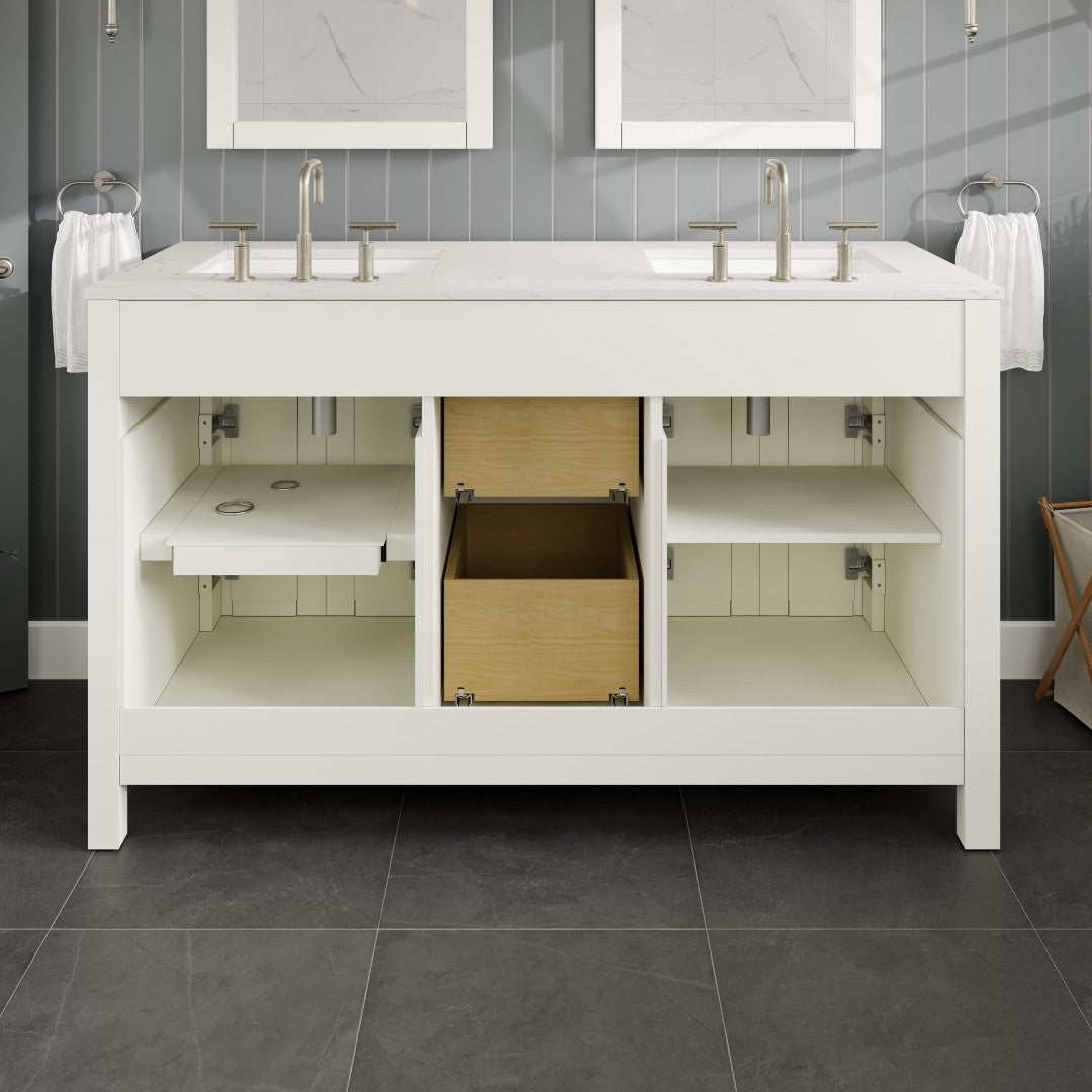 Artemis 60 in. White Double Sink  Bath Vanity with Engineered Top and Undermount Porcelain Sinks