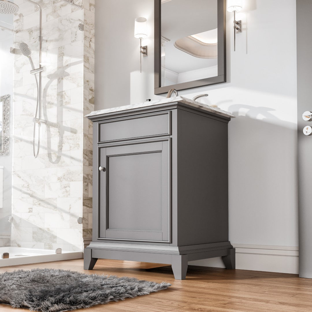 Elite Princeton 24 in. Gray Single Sink Bath Vanity with Carrara Marble Top and Undermount Porcelain Sink