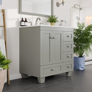 Acclaim 30 in. Gray Single Sink Bath Vanity with Carrara Quartz Top and Undermount Porcelain Sink