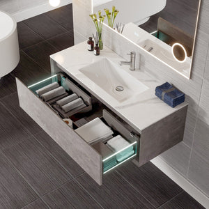 Aurora 40 in. Concrete Gray Wall Mount Single Sink Bath Vanity with Carrara Quartz Top and Undermount Porcelain Sink