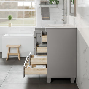 Happy 28 in. Gray Single Sink Bath Vanity with Carrara Quartz Top and Undermount Porcelain Sink