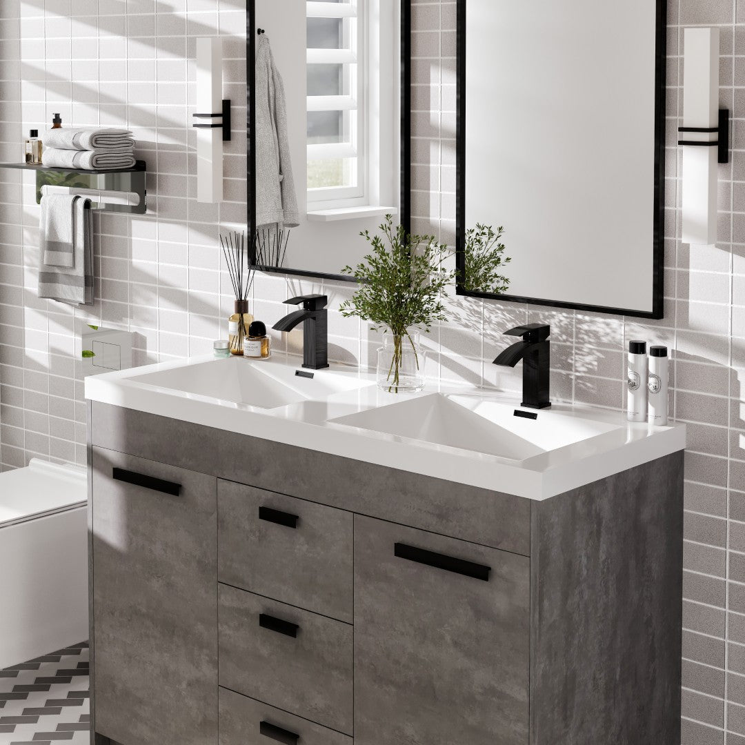 Lugano 48 in. Concrete Gray Double Sink  Bath Vanity with Acrylic Top and Integrated Sinks