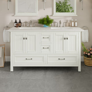 Britney 60 in. White Double Sink  Bath Vanity with Carrara Quartz Top and Undermount Porcelain Sinks