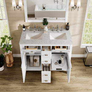 Artemis 44 in. White Double Sink  Bath Vanity with Engineered Top and Undermount Porcelain Sinks