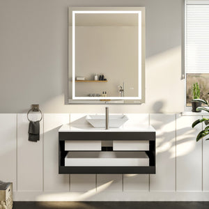 Wave 30 in. Espresso Wall Mount Single Sink Bath Vanity with White Quartz Top and Vessel Porcelain Sink