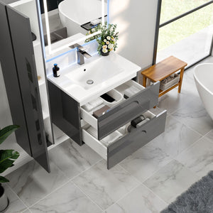 Joy 32 in. Gray Wall Mount Single Sink Bath Vanity with Porcelain Top and Integrated Sink