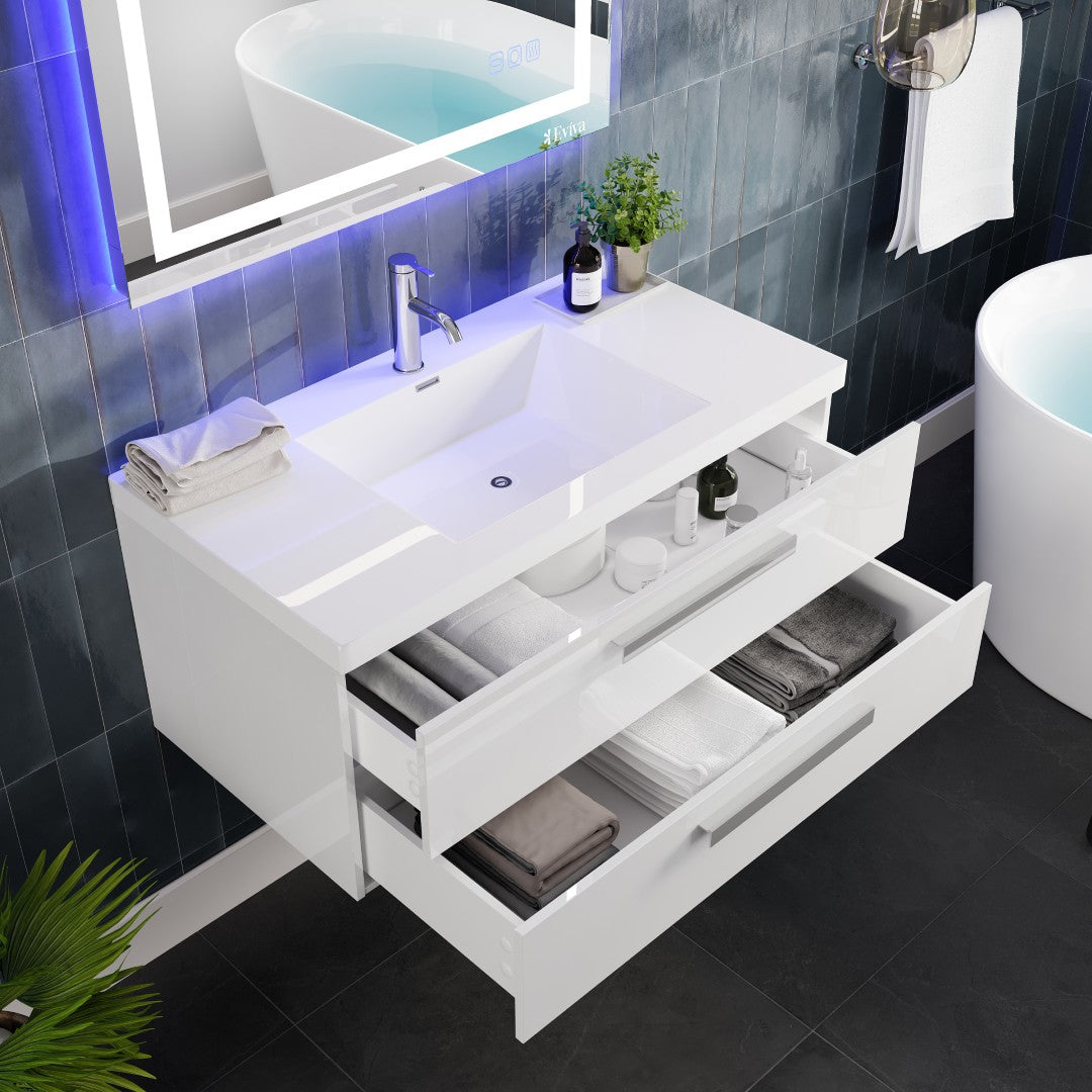 Surf 36 in. White Wall Mount Single Sink Bath Vanity with Acrylic Top and Integrated Sink
