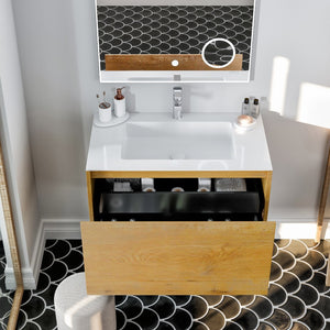 Madeira 36 in. Oak Wall Mount Single Sink Bath Vanity with Acrylic Top and Integrated Sink