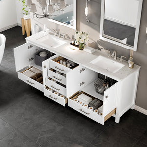 Aberdeen 84 in. White Double Sink  Bath Vanity with Carrara Quartz Top and Undermount Porcelain Sinks