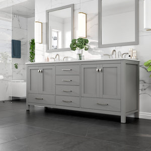 Aberdeen 78 in. Gray Double Sink  Bath Vanity with Carrara Quartz Top and Undermount Porcelain Sinks