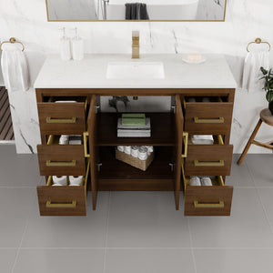 Curio 48 in. Walnut Single Sink Bath Vanity with Carrara Quartz Top and Undermount Porcelain Sink