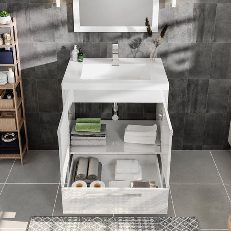 Lugano 30 in. White Single Sink Bath Vanity with Acrylic Top and Integrated Sink