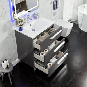 Deluxe 32 in. Gray Single Sink Bath Vanity with Porcelain Top and Integrated Sink
