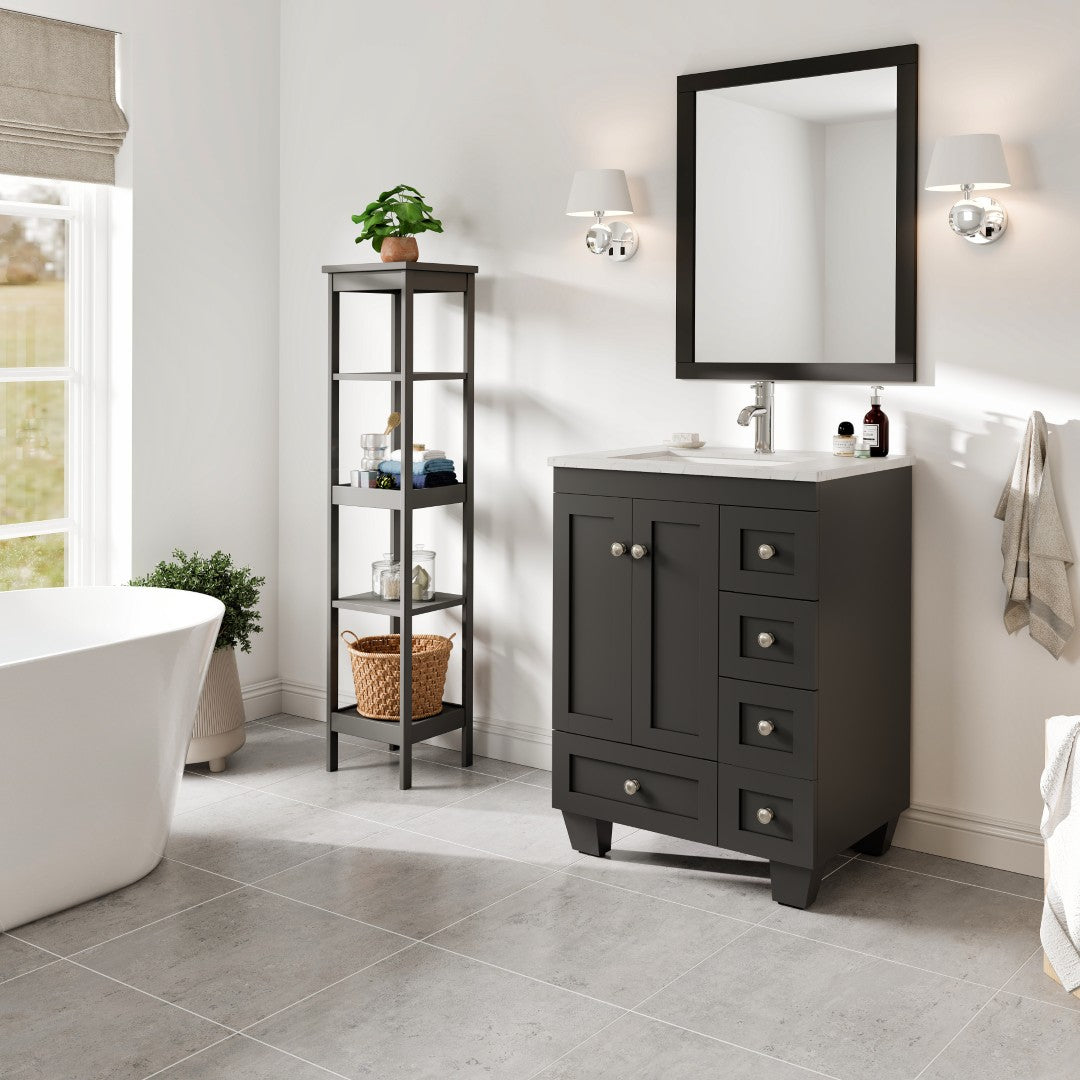 Happy 24 in. Espresso Single Sink Bath Vanity with Carrara Quartz Top and Undermount Porcelain Sink