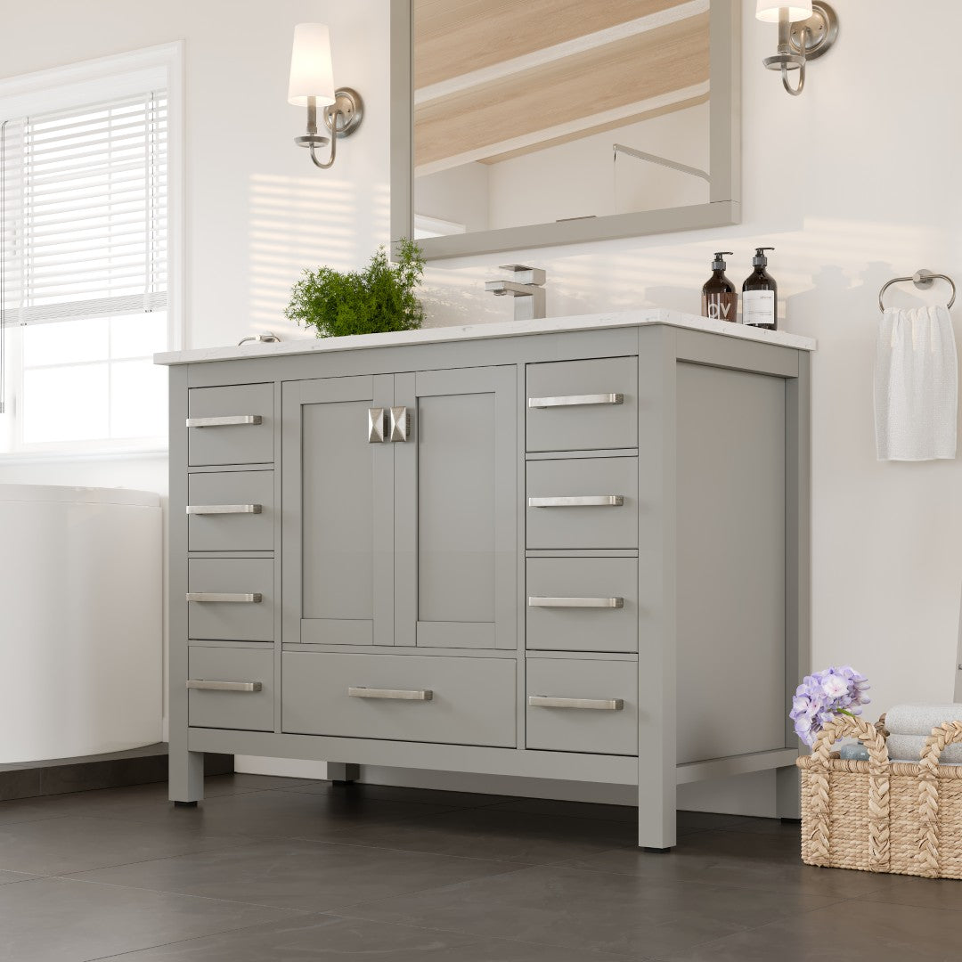 London 42 in. Gray Single Sink Bath Vanity with Carrara Quartz Top and Undermount Porcelain Sink