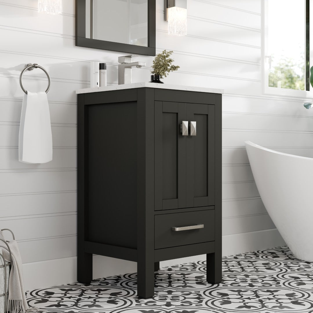London 20 in. Espresso Single Sink Bath Vanity with Carrara Quartz Top and Undermount Porcelain Sink