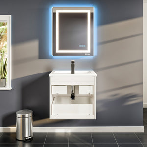 Joy 24 in. White Wall Mount Single Sink Bath Vanity with Porcelain Top and Integrated Sink