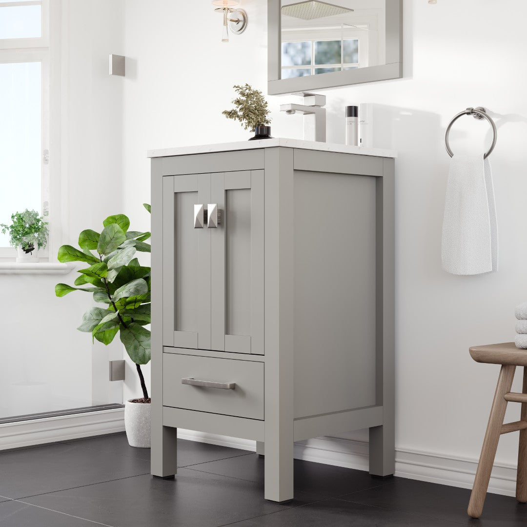 London 20 in. Gray Single Sink Bath Vanity with Carrara Quartz Top and Undermount Porcelain Sink