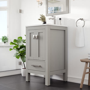London 20 in. Gray Single Sink Bath Vanity with Carrara Quartz Top and Undermount Porcelain Sink